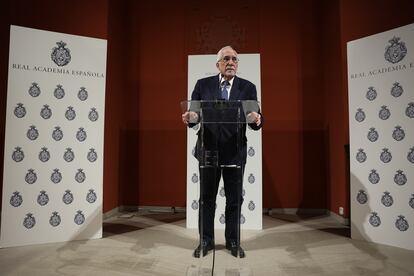 Luis Mateo Díez, el martes en la Real Academia Española tras anunciarse que es el galardonado con el Cervantes de 2023.