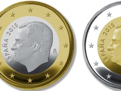 Nuevas monedas de 1 y 2 euros con la imagen de Felipe VI, rey de España.
