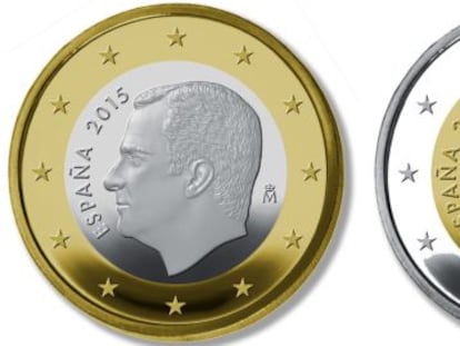 Nuevas monedas de 1 y 2 euros con la imagen de Felipe VI, rey de España.