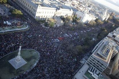 An aerial view of Saturday&#039;s protest, in Madrid&#039;s Col&oacute;n square.