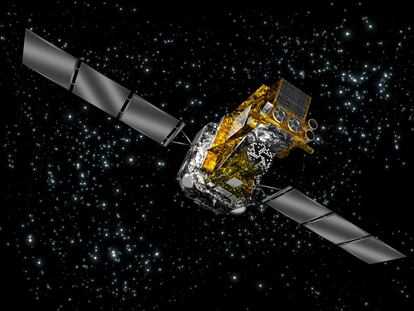 El satélite INTEGRAL en otro concepto artístico del momento de su lanzamiento, en el año 2000.