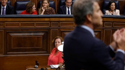El líder del PP, Alberto Núñez Feijóo, en su intervención el pasado miércoles en el Congreso de los Diputados.