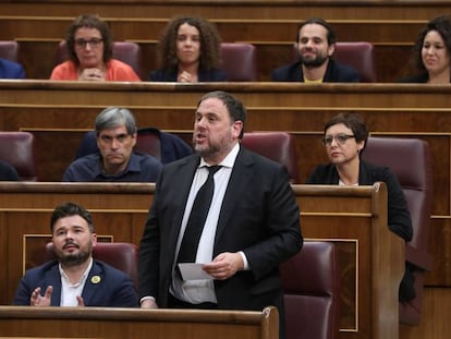 Oriol Junqueras, durante el juramento de acatar la Constitución en mayo de 2019.