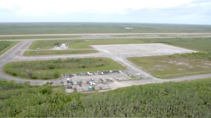 Aerial view of the area in the Everglades, about 72 km west of Miami, where the Alligator Alcatraz immigration detention center will be located.