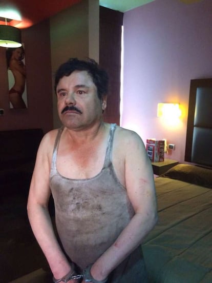 El Chapo Guzmán en Hermosillo, Sonora durante su captura en enero de 2016