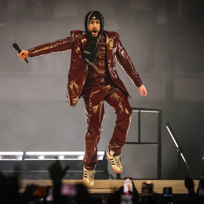 MIAMI, FL - MAY 24: Bad Bunny performs during his Most Wanted Tour at Kaseya Center on May 24, 2024 in Miami, Florida. (Photo by Alexander Tamargo/WireImage)