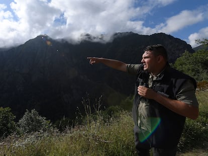 El técnico forestal Víctor García en una de las visitas guiadas que organiza en el Parque Natural de Fuentes del Narcea, Degaña e Ibias, refugio de unos 300 osos.