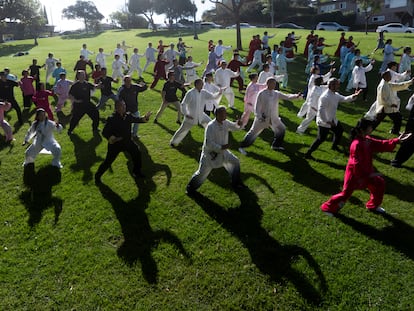 Tai chi practice in Barnes Park, Los Angeles