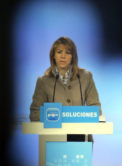 Mara Dolores de Cospedal, ayer en la sede del PP.