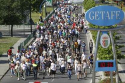 Manifestantes salen de Getafe rumbo a Madrid