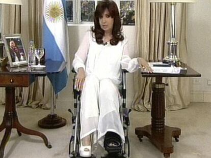 President Cristina Fernández de Kirchner during Monday night's broadcast.