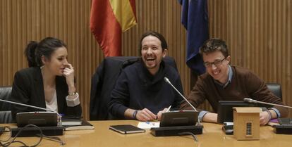 Irene Montero, Pablo Iglesias e &Iacute;&ntilde;igo Errej&oacute;n.