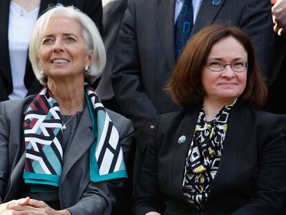 La presidenta del BCE, Christine Lagarde, y la presidenta del banco central de Rusia, Elvira Nabiullina, en una imagen de 2015.