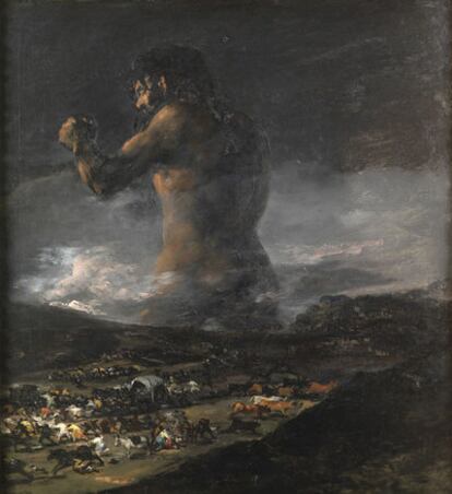 La célebre pintura del gigante, atribuida a Goya, es considerada obra probable de su discípulo Asensio Juliá, desde finales de enero de 2009. Una de las pinturas goyescas más admiradas durante décadas luce ahora en el Prado con un rótulo que desmiente la autoría del aragonés.