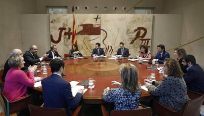 El vicepresidente de la Generalitat, Pere Aragonés, ha presidido hoy la reunión del Govern.