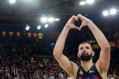 El ala-pívot del Barcelona Nikola Mirotic, al término del segundo partido de la final de la Liga Endesa, el último que disputó en el Palau Blaugrana.