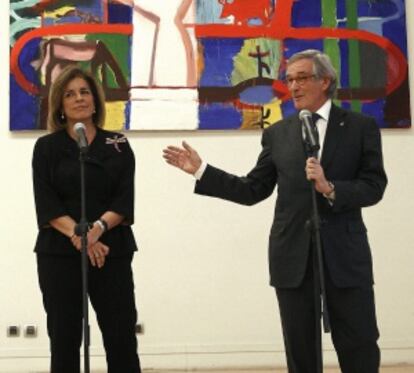 Los alcaldes de Madrid y Barcelona, Ana Botella y Xavier Trias, durante la rueda de prensa ofrecida ayer.