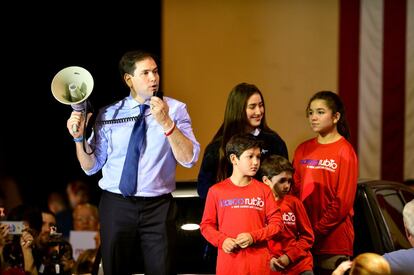 El precandidato republicano Marco Rubio, durante un mítin en Miami, Florida.