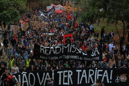 Manifestantes do Movimento Passe Livre nesta quinta.