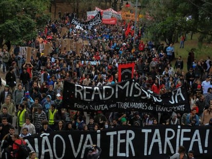 Manifestantes do Movimento Passe Livre nesta quinta.