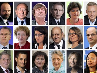 Algunos de los ministros que forman el nuevo Gabinete de Macron.