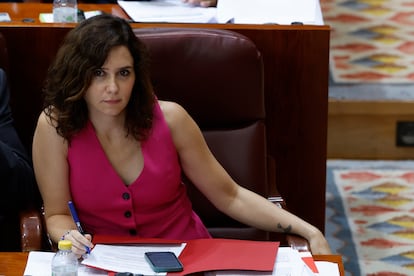 La presidenta de la Comunidad de Madrid, Isabel Díaz Ayuso, el martes, durante el debate del estado de la región.