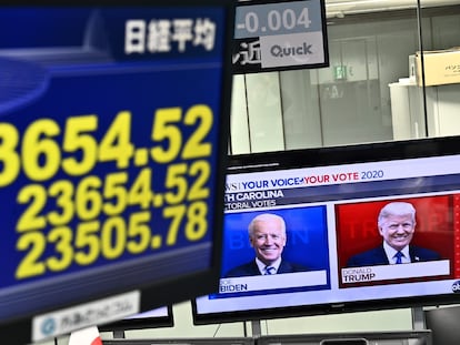 Un panel de la Bolsa de Tokio, la pasada madrugada.