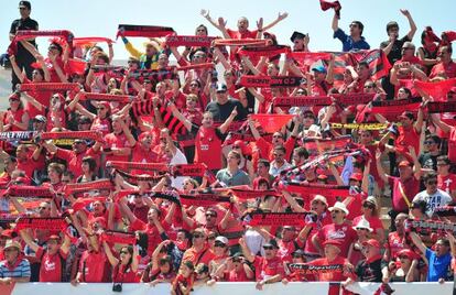 La afición del Mirandés, en un partido el curso pasado.