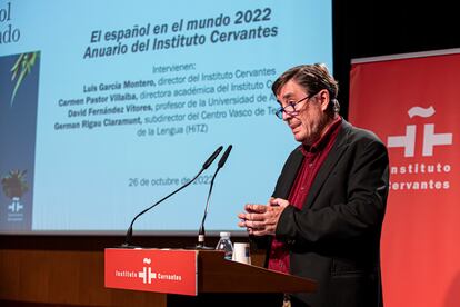 El director del Instituto Cervantes, Luis García Montero, presenta el anuario de 'El español en el mundo en 2022'.