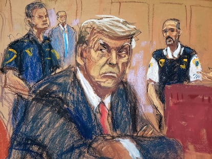 The courtroom sketch of Donald Trump.