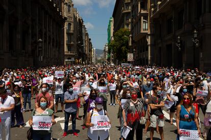 Una manifestación en Barcelona para reclamar mejora en los salarios durante la pandemia.