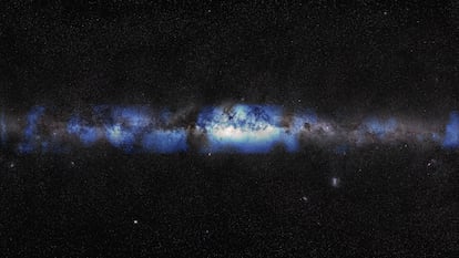 Representación de la Vía Láctea con las señales de neutrinos galácticos.