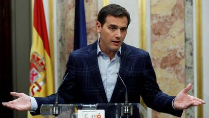 Albert Rivera durante la rueda de prensa ofrecida durante la última sesión del Congreso.