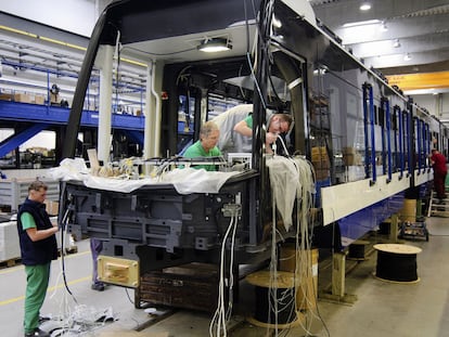 Skoda employees at a factory in Pilsen, Czech Republic.