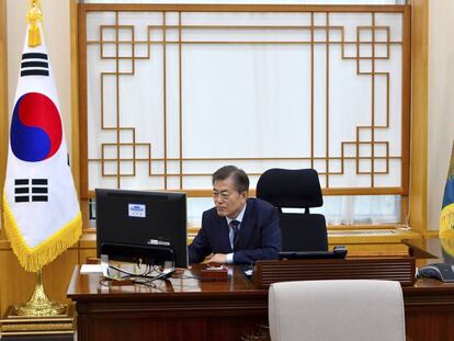 El presidente surcoreano,  Moon Jae-in, en la Casa Azul de Se&uacute;l. 