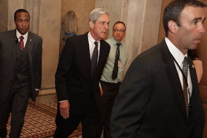 Robert Mueller, el fiscal especial que investiga la trama rusa, este miércoles en el Senado