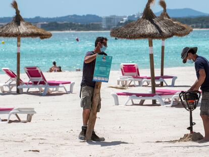 Alcudia beach in Mallorca in Spain‘s Balearic Islands in May.