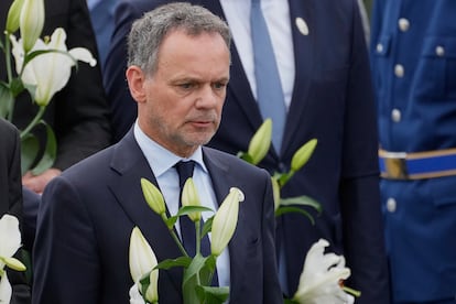 Caspar Veldkamp, el dimitido ministro de Exteriores de Países Bajos, durante una ceremonia en Bosnia, el 11 de julio de 2025.