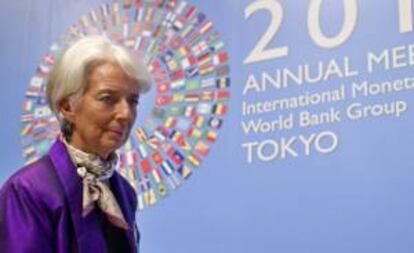 En la imagen, la directora del Fondo Monetario Internacional (FMI), Christine Lagarde, en el marco de la asamblea anual del FMI y el Banco Mundial (BM) el pasado 13 de octubre. EFE/Archivo