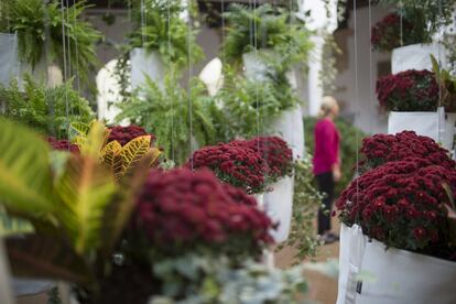 Obra 'La forma de un florero' del artista francés Patrick Nadeau, presente en el Festival Internacional de las Flores, FLORA, ubicada en el patio del Museo Arqueológico de Córdoba.