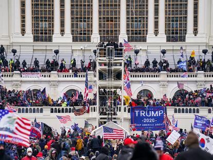 Insurrectionists loyal to President Donald Trump breach the U.S. Capitol in Washington, on January 6, 2021.