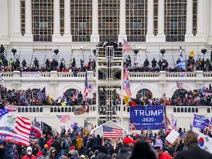 Insurrectionists loyal to President Donald Trump breach the U.S. Capitol in Washington, on January 6, 2021.