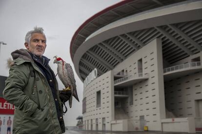 Jorge Castaño Romero, junto al halcón Fernando Torres en el estadio Metropolitano.