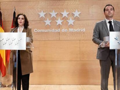 La presidenta de la Comunidad de Madrid, Isabel Díaz Ayuso, y el vicepresidente, Ignacio Aguado.