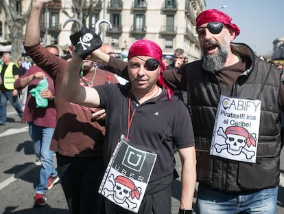 Manifestación contra Uber e Cabify en Barcelona, en una imagen de archivo.