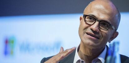 El consejero delegado de Microsoft, Satya Nadella ayer en Berlin.