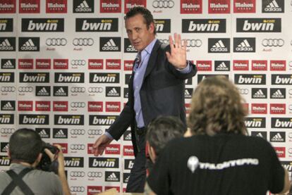 Valdano waves after giving a press conference on Wednesday.