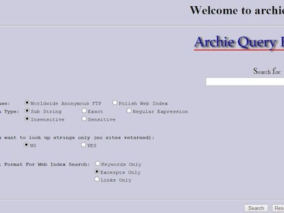 Pantallazo de Archie, el primer buscador.