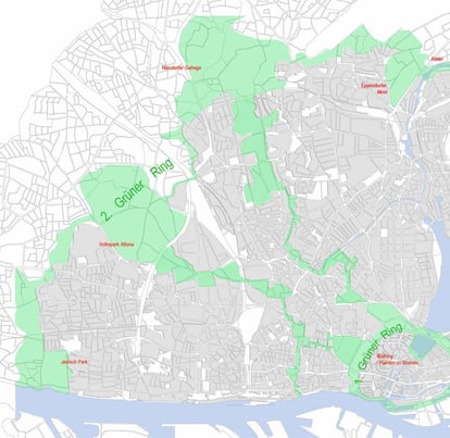 Imagen del primer y segundo anillo vía http://www.hamburg.de/gruenes-netz