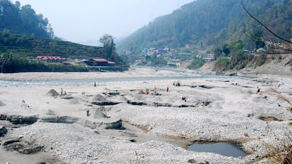 Most of the world's river sand extraction is taking place in developing countries. Pictured, Sunkoshi River near Kathmandu, Nepal.
